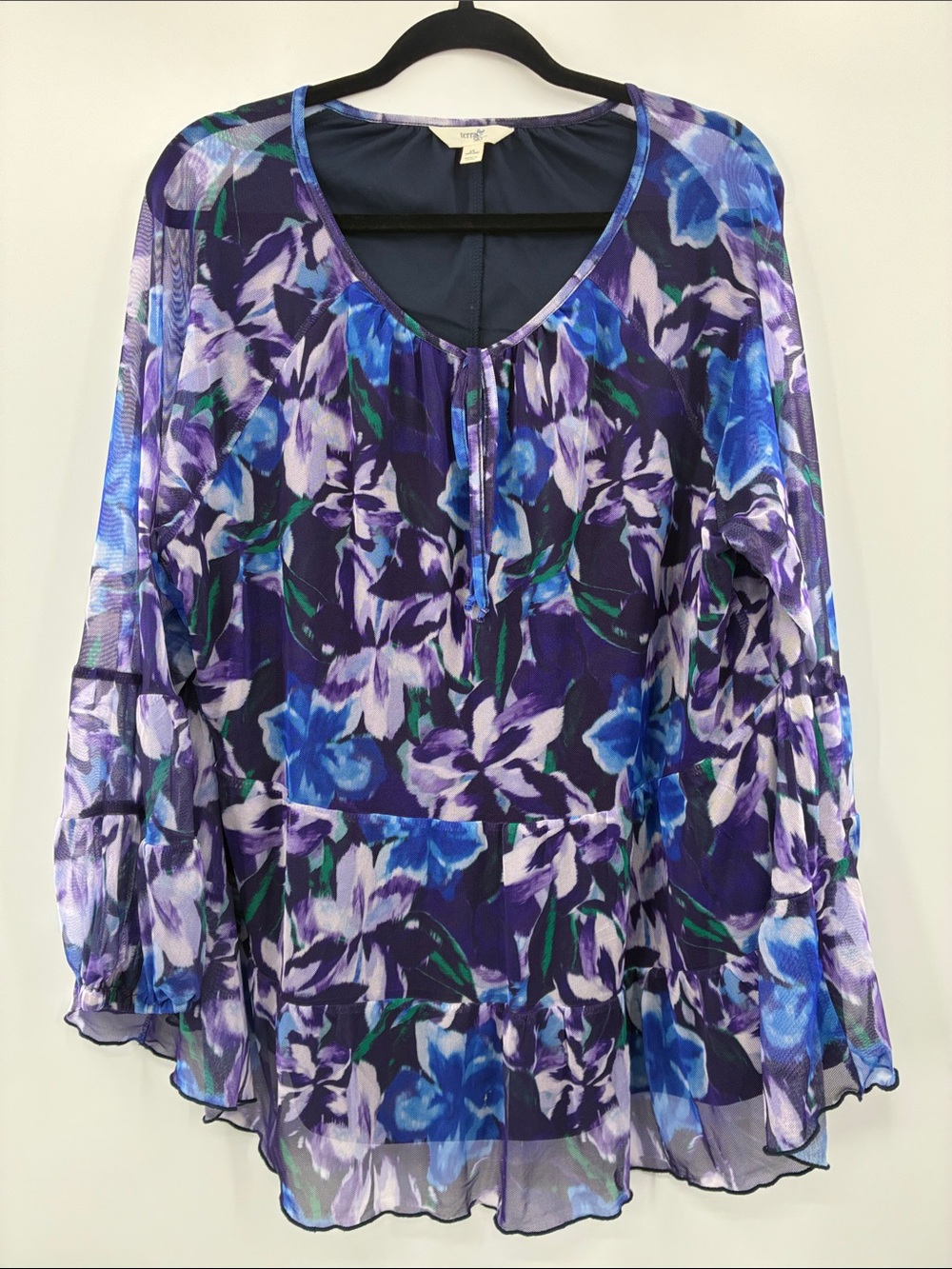 Terra & Sky Purple Floral V-Neck Tunic Blouse size 1X